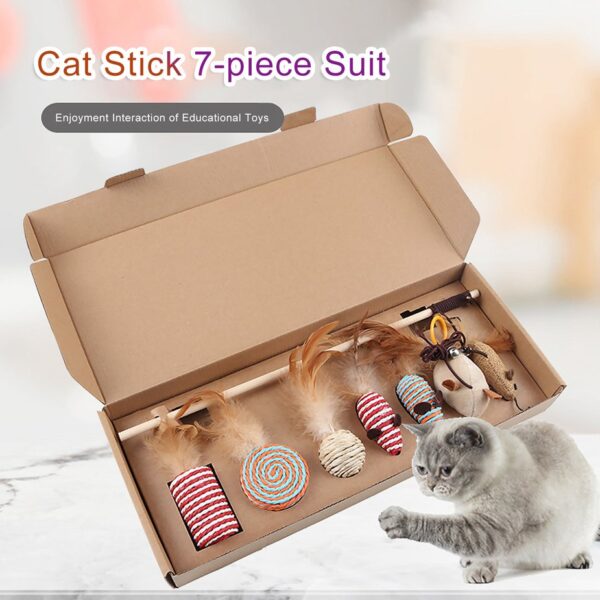 Pet Toy Cat Toy Seven-Piece Set Bell Feather Wooden Pole Cat Stick