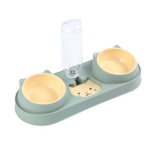 Tilted Double Cat Food Bowl And Water Dispenser