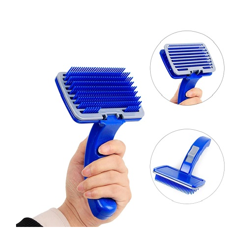 Push Button Pets Grooming Brush (Blue)