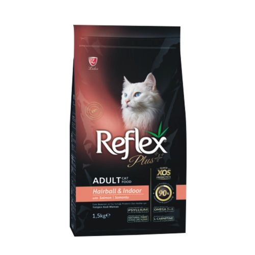 Reflex Plus Adult Cat Food Hair Ball and Indoor with Salmon – 1.5 Kg