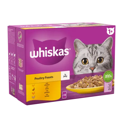 Whiskas 1+ Jelly in Poultry Feasts -Gravy box (12 pouches)